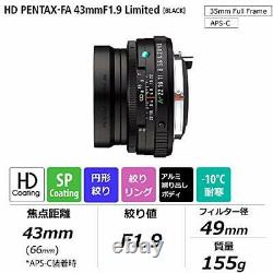 HD PENTAX-FA 43mmF1.9 Limited Standard Single Focus Lens K Mount Black 20150