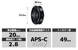 SONY Single Focus Lens E 20 mm F 2.8 Sony E Mount for APS-C SEL 20 F 28 New Jp