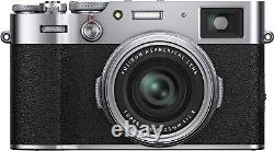 Appareil photo numérique compact Fujifilm X100V argent avec objectif à focale fixe de 26,1 MP ouvert