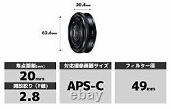 Objectif à focale fixe Sony SONY E 20 mm F 2.8 pour monture Sony E, exclusivement pour les capteurs APS-C SEL