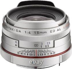 Objectif à focale fixe grand angle super large PENTAX HD DA 15mm F4 ED AL Limited Silver F/S