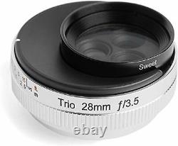 Objectif à mise au point unique Lensbaby Trio 28 28mm F3.5, monture Canon RF, taille réelle argentée.