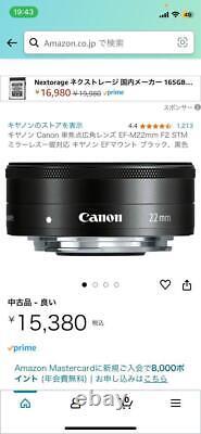 Objectif grand angle à focale fixe Canon EF-M22mm F2 STM compatible avec les appareils photo sans miroir