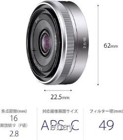 SONY / Objectif grand angle à focale fixe / APS-C / E16mm F2.8 / Objectif authentique pour appareil numérique