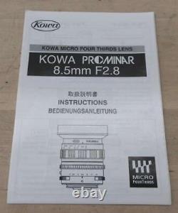 Traduisez ce titre en français : Objectif grand angle à focale fixe Kowa Prominar 8,5 mm F2.8-Bk provenant du Japon, d'occasion.